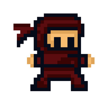 32x32 Pixel Art of Red Ninja Standing
