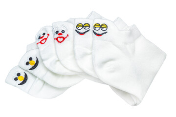 White socks with funny faces isolated on white background, clipping path included