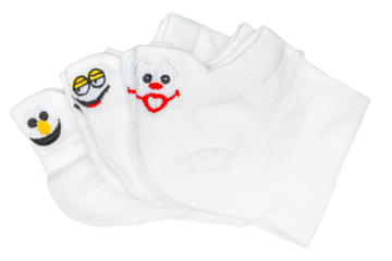 White socks with funny faces isolated on white background, clipping path included