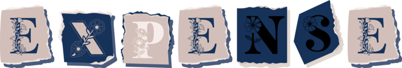EXPENSE Floral Typography of a Concept Word � Elegant Torn Paper Letter Design