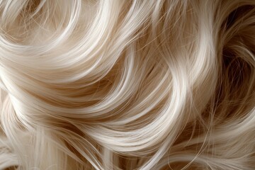 Luxurious Blonde Waves: A Close-Up Study of Silky, Flowing Hair Textures and Natural Highlights in a Light Color Palette