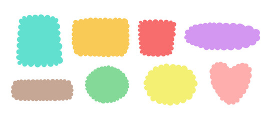 Set of colorful wavy edge shapes and frames in pastel style – great for playful borders, labels, and cheerful graphic accents.