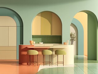 Contemporary Kitchen Design, a realistic photograph capturing a sleek kitchen with dark wooden cabinets, a pristine island, and stylish bar stools Sophisticated Culinary Hub Warm Modern Kitchen