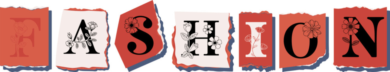 FASHION Floral Typography of a Concept Word � Elegant Torn Paper Letter Design