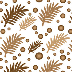 Seamless Tropical Palm Leaf Pattern with Brown Golden Foliage on Black Background
