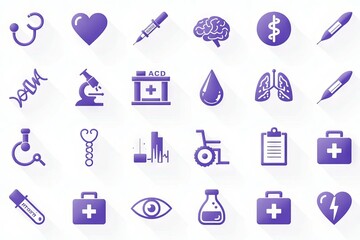 Modern Purple Set: 40 Unique Medical Icons
