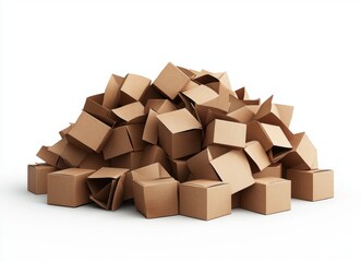 A Large Pile of Unpacked Cardboard Boxes Stacked Together, Showcasing Various Sizes and Orientations, Set Against a Plain White Background