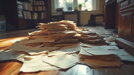 A never-ending pile of contracts and agreements spilling onto the floor