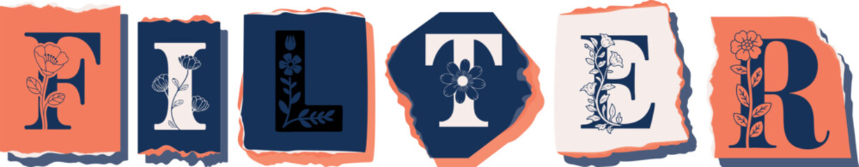 FILTER Floral Typography of a Concept Word � Elegant Torn Paper Letter Design