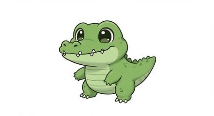 Obraz premium 可愛いワニのイラスト 優しい光で輝く瞳 穏やか表情. AI Generated