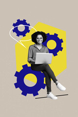 Collage trend artwork composite sketch poster of connect business engine company innovation gear...
