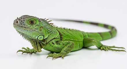 Obraz premium 鮮やかな緑 イグアナ 穏やか表情 スタジオ撮影 自然光. AI Generated