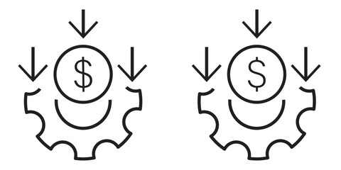 Cost reduction, money line icon. Cost effective line icons, reducing costs vector set. Low cost management icon in linear style.