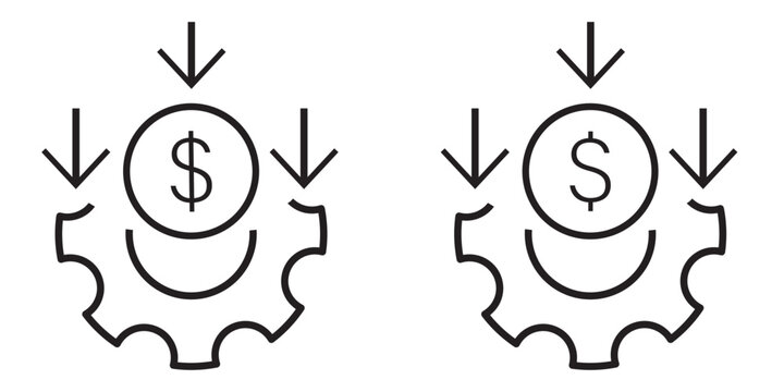 Cost reduction, money line icon. Cost effective line icons, reducing costs vector set. Low cost management icon in linear style.