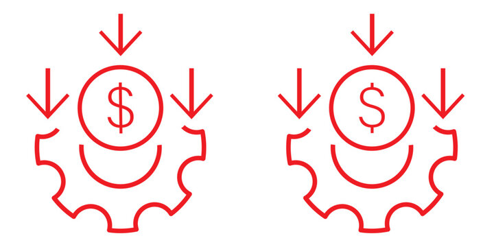 Cost reduction, money line icon. Cost effective line icons, reducing costs vector set. Low cost management icon in linear style.
