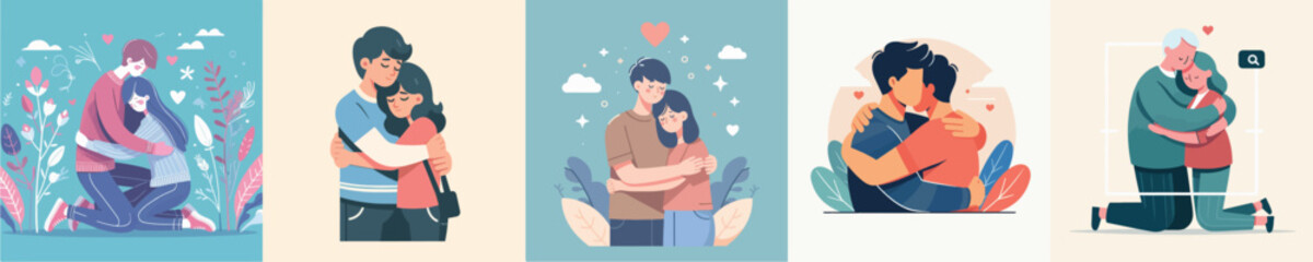 vector image of people hugging flat design simple and cool
