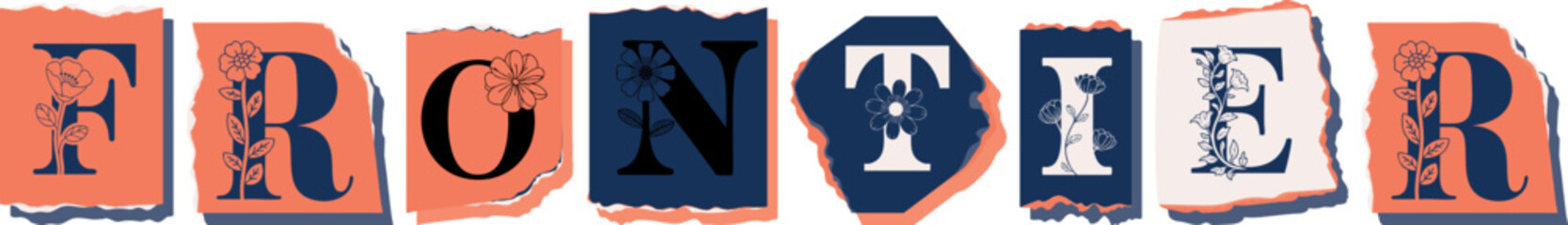 FRONTIER Floral Typography of a Concept Word � Elegant Torn Paper Letter Design