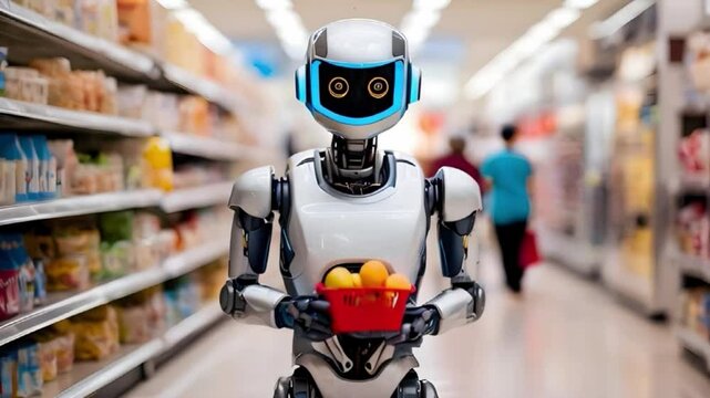 Robot shopping in supermarket