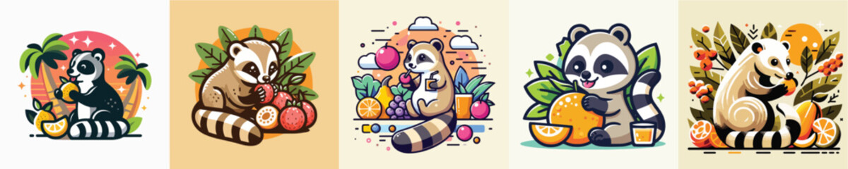 vector a ferret eating fruit flat design