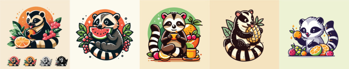 vector a ferret eating fruit flat design
