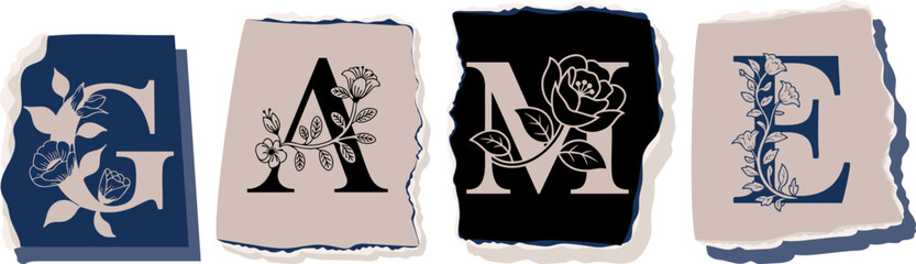 GAME Floral Typography of a Concept Word � Elegant Torn Paper Letter Design
