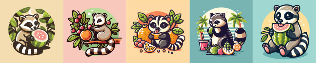 vector a ferret eating fruit flat design