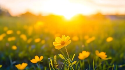 Obraz premium Serene Golden Hour in a Blooming Flower Garden with Gentle Sunlight and Dreamy Atmosphere