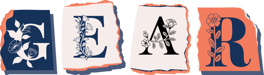 GEAR Floral Typography of a Concept Word � Elegant Torn Paper Letter Design