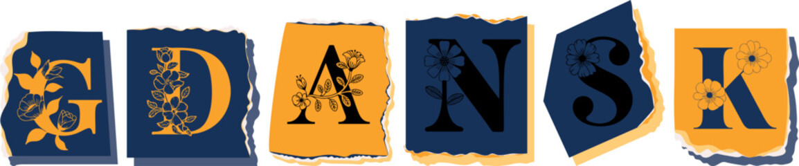 GDANSK Floral Typography of a Travel Destination � Elegant Torn Paper Letter Design