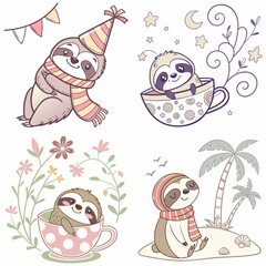 High-Quality sloths Illustrations in Various Styles – SVG Bundle
