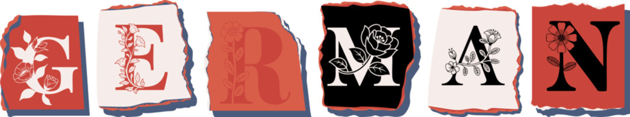 GERMAN Floral Typography of a National Identity � Elegant Torn Paper Letter Design