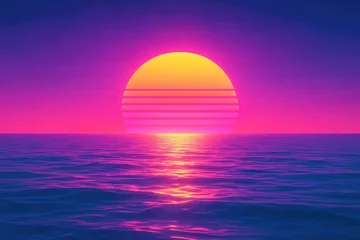 Gordijnen Stunning Sunset Over Calm Ocean With Vibrant Pink and Orange Hues Reflecting on Water © DailyStock