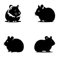 Hamster Silhouette Isolated on White Background – Small Pet Rodent Vector Illustration