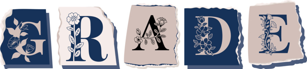 GRADE Floral Typography of a Concept Word � Elegant Torn Paper Letter Design