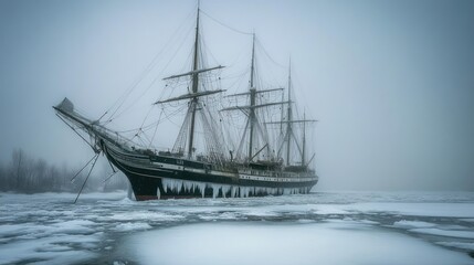 Obraz premium Frozen sailing ship in ice