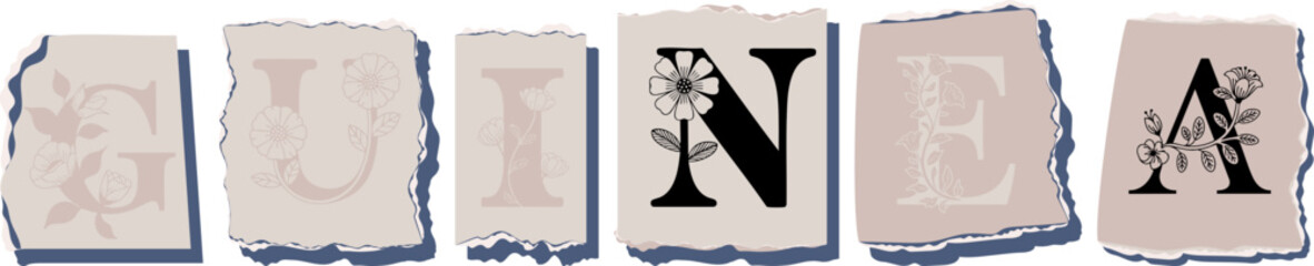 GUINEA Floral Typography of a Country Name � Elegant Torn Paper Letter Design