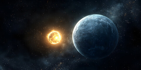 Obraz premium Planet and Sun in Outer Space