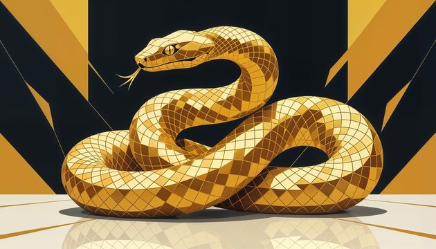 Gold Geometric Snake Illustration