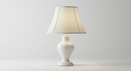 白い陶器製テーブルランプ 温かい光が優しく照らす 上品なデザイン. AI Generated