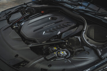 Close-up of 2.0-liter, twin turbo diesel, 4-cylinder engine. 