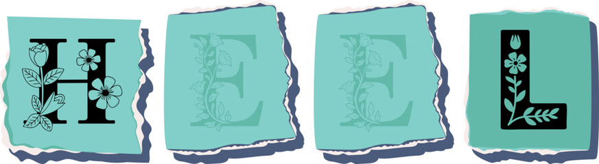 HEEL Floral Typography of a Concept Word � Elegant Torn Paper Letter Design