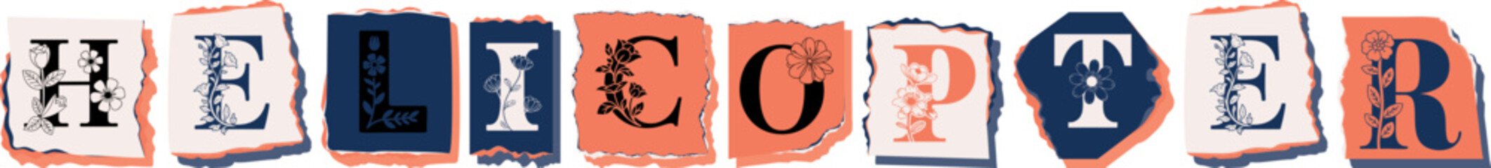 HELICOPTER Floral Typography of a Concept Word � Elegant Torn Paper Letter Design