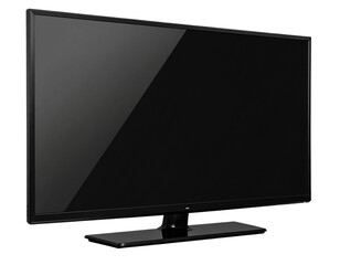 mockup of a large modern black TV, png file of isolated cutout object with shadow on transparent background 