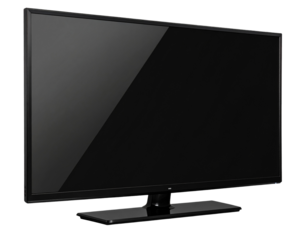 mockup of a large modern black TV, png file of isolated cutout object with shadow on transparent background 