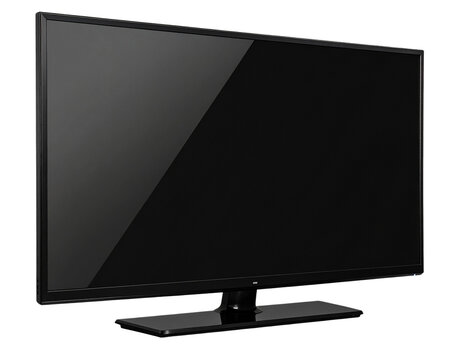 mockup of a large modern black TV, png file of isolated cutout object with shadow on transparent background 