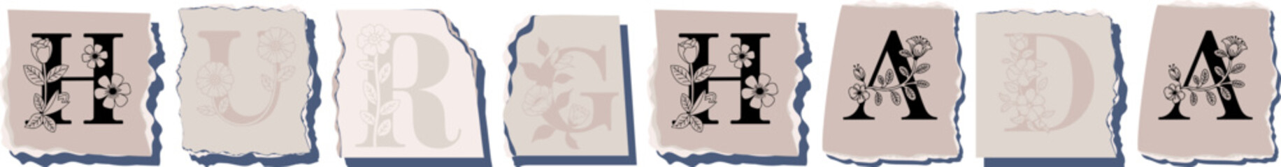 HURGHADA Floral Typography of a Travel Destination � Elegant Torn Paper Letter Design