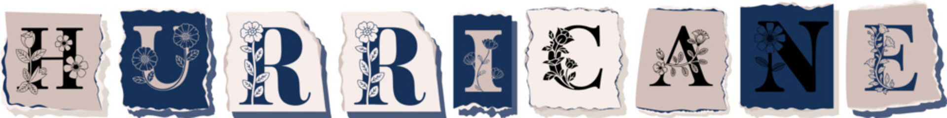 HURRICANE Floral Typography of a Concept Word � Elegant Torn Paper Letter Design