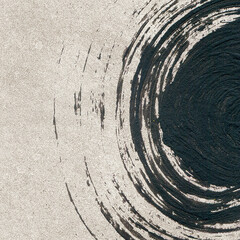 circle dynamic brush stroke on painted flat fade pastel beige brown sepia cement texture concrete plaster stucco wall right background