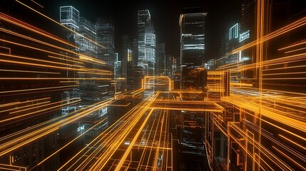 Futuristic city network at night