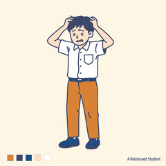 Stressed Student Holding Head in Frustration